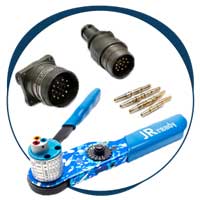 خانه 17 انواع کانکتورهای صنعتی و نظامی، کانکتورهای سیرکولار، MIL-DTL-26482، MIL-DTL-5015، ابزار کریمپر حرفهای و پینهای کریمپی و لحیمی.